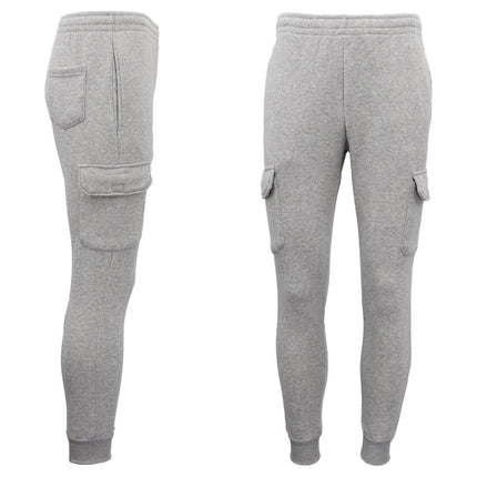 Men's Cargo Fleece Track Pants 5 Pockets Casual Trackies Trousers w Elastic Hem - Light Grey