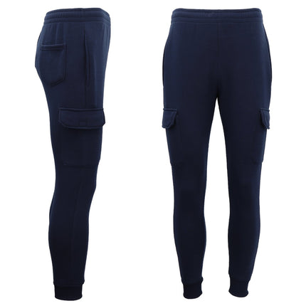 Men's Cargo Fleece Track Pants 5 Pockets Casual Trackies Trousers w Elastic Hem - Navy