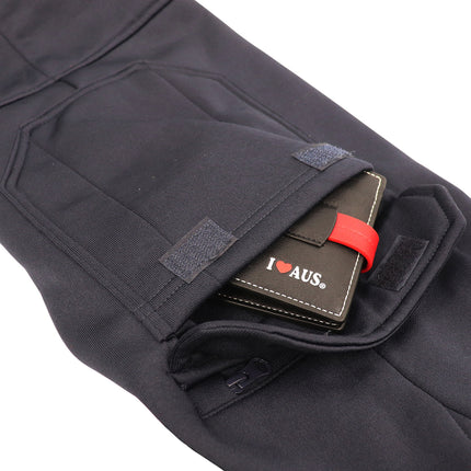 Men's Cargo Work Pants Heavy Weight Tradie Fleece Trousers Elastic Cuffs - Navy