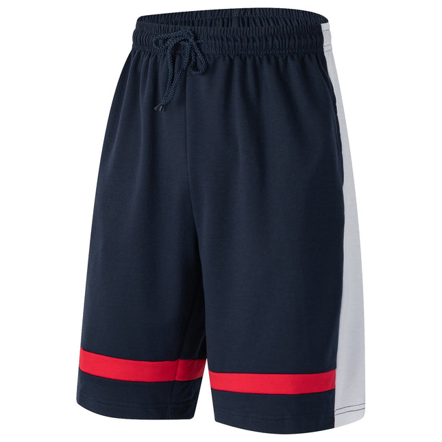 Men's Casual Sweat Shorts w Stripe Drawstring Pockets Elastic Waist Sports Pants - Navy