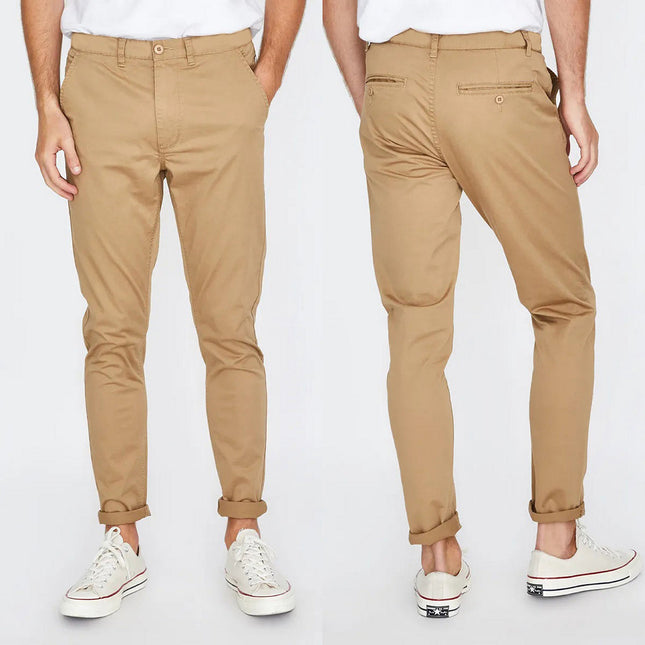 Men's Cotton Chino Stretch Slim Fit Pants Skinny Casual Buniness Skinny Trousers - Beige