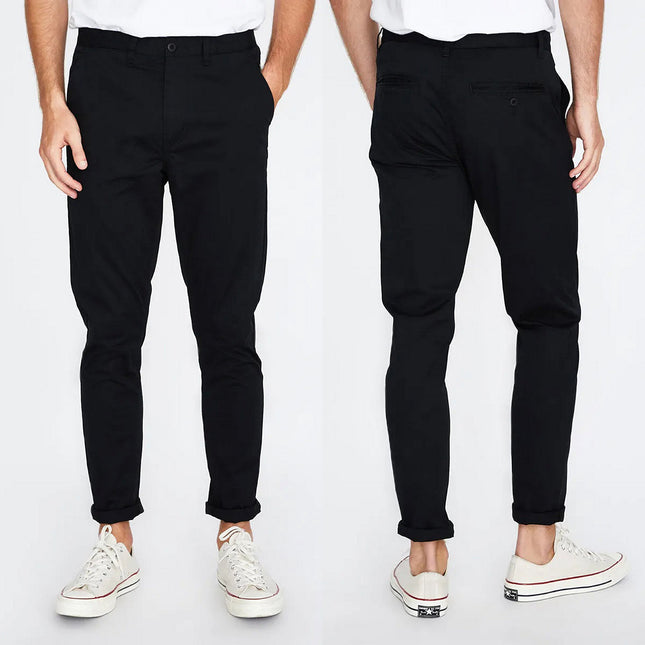 Men's Cotton Chino Stretch Slim Fit Pants Skinny Casual Buniness Skinny Trousers - Black