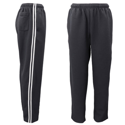 Mens Drawstring Track Sweat Pants Trousers Casual Suit w Stripes Breathable Mesh - Charcoal