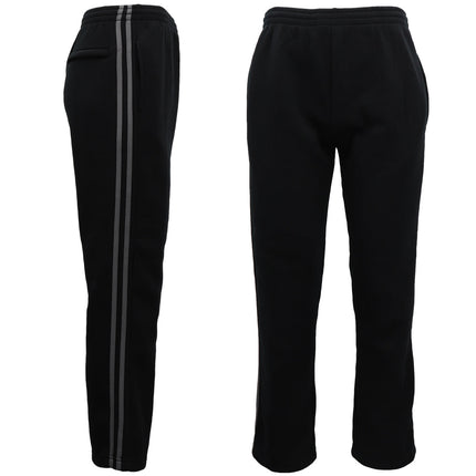 Men's Fleece Casual Sports Track Pants w Zip Pocket Striped Sweat Trousers S-6XL - Black w Grey Stripes