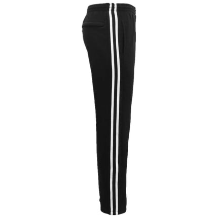 Men's Fleece Casual Sports Track Pants w Zip Pocket Striped Sweat Trousers S-6XL - Black