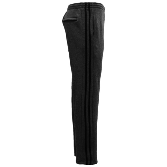 Men's Fleece Casual Sports Track Pants w Zip Pocket Striped Sweat Trousers S-6XL - Charcoal w Black Stripes