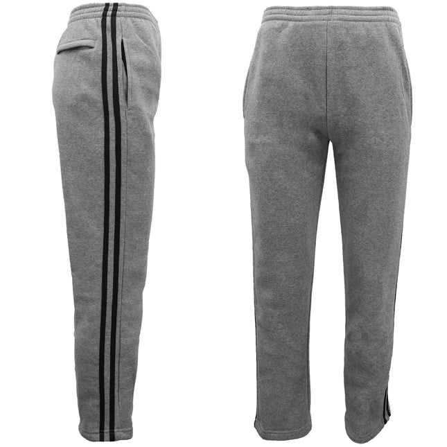 Men's Fleece Casual Sports Track Pants w Zip Pocket Striped Sweat Trousers S-6XL - Grey