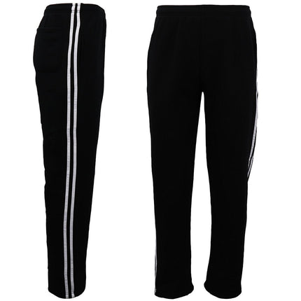 Men's Fleece Lined Casual Sports Track Striped Sweat Pants Trousers Gym Trackies - Black w White Stripes