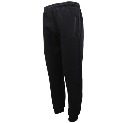 Men's Fleece Lined Track Pants Joggers w Zip Pockets Sports Gym Sweat Trousers - Black