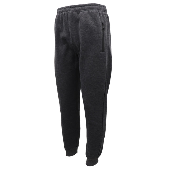 Men's Fleece Lined Track Pants Joggers w Zip Pockets Sports Gym Sweat Trousers - Dark Grey