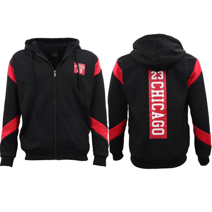 Men's Fleece Zip Up Hoodie Shirt Chicago Bulls 23 Michael Jordan Sweat Jacket - Black