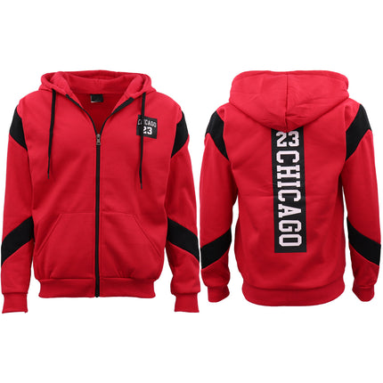 Men's Fleece Zip Up Hoodie Shirt Chicago Bulls 23 Michael Jordan Sweat Jacket - Red