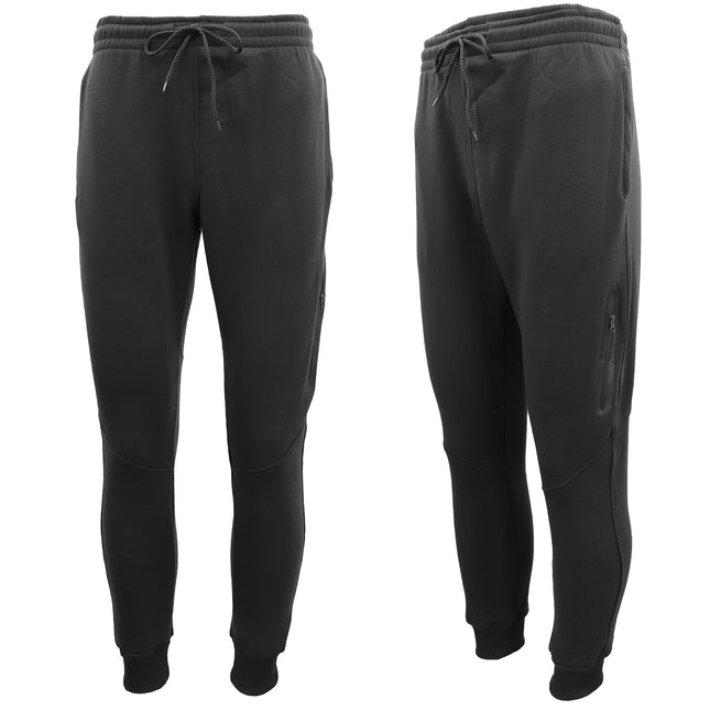 Mens Fleece Sweat Track Pants w Pockets Jogger Sports Casual Trackies Cuffed Hem - Black