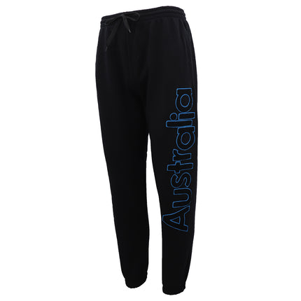 Men's Fleece Track Pants Joggers w Australia Embroidery Gym Sports Souvenir Gift - Black w Blue Embroidery