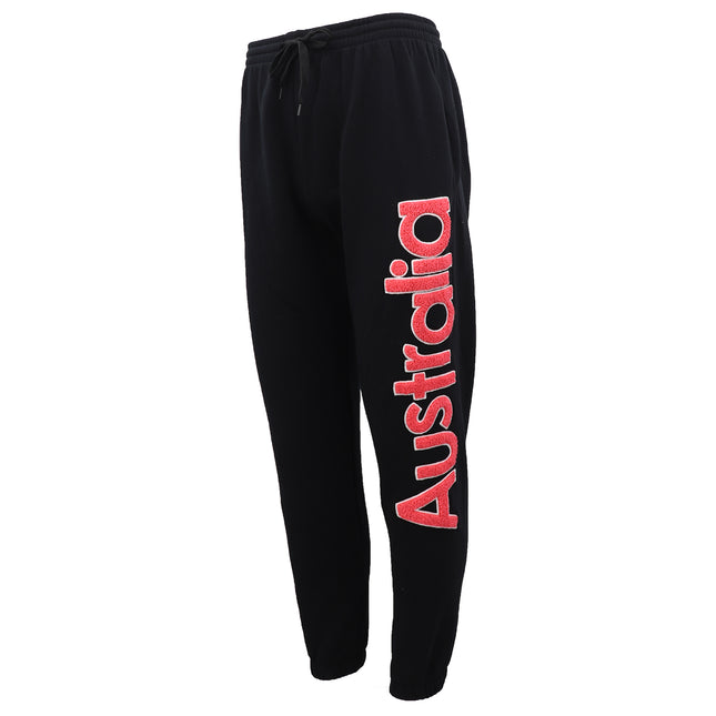 Men's Fleece Track Pants Joggers w Australia Embroidery Gym Sports Souvenir Gift - Black w Pink Embroidery