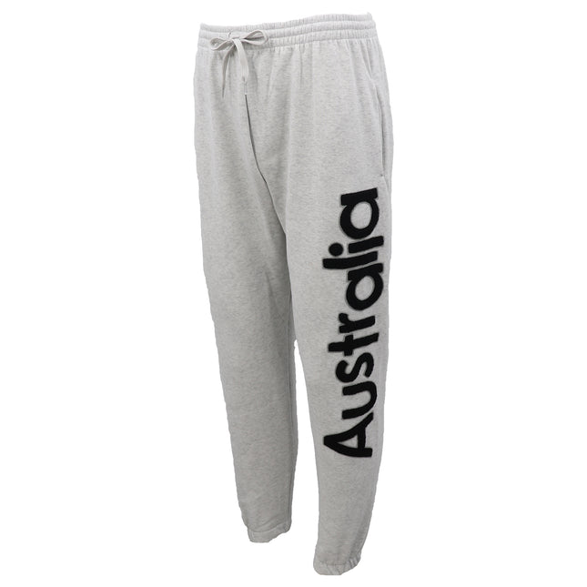 Men's Fleece Track Pants Joggers w Australia Embroidery Gym Sports Souvenir Gift - Grey w Black Embroidery