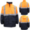 Men's Hi Vis Waterproof Rain Jacket Reflective Tape Quilted Workwear Hooded Coat - Fluro Orange / Navy