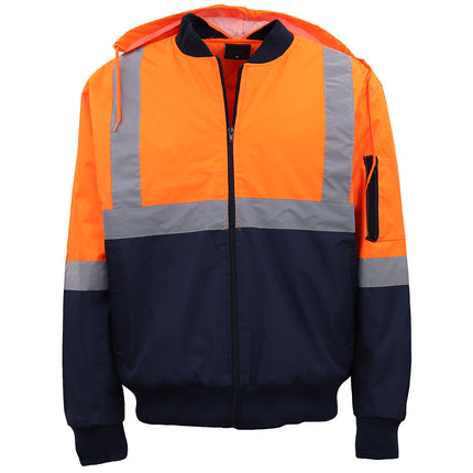mens-hi-vis-waterproof-rain-jacket-workwear-reflective-tape-hooded-bomber-jumper