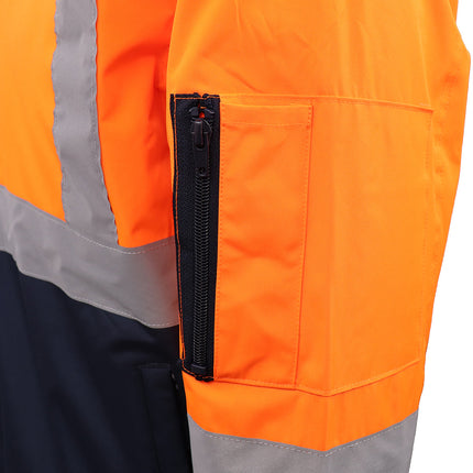 mens-hi-vis-waterproof-rain-jacket-workwear-reflective-tape-hooded-bomber-jumper