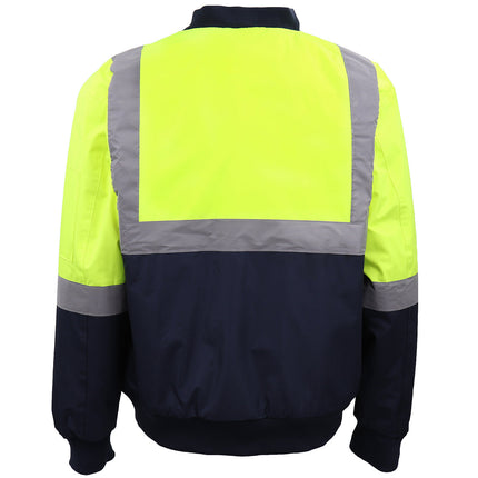 mens-hi-vis-waterproof-rain-jacket-workwear-reflective-tape-hooded-bomber-jumper