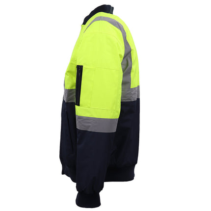 mens-hi-vis-waterproof-rain-jacket-workwear-reflective-tape-hooded-bomber-jumper