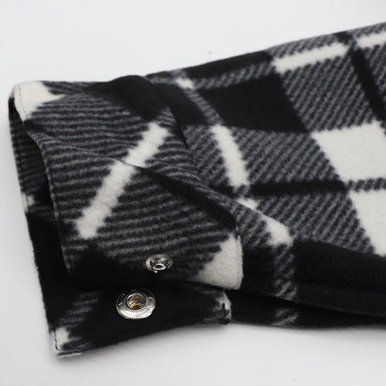Men's Hooded Flannel Jacket Flannelette Plaid Fleece Shirt Zip Up Winter Coat - Black