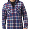 Men's Hooded Blue, Red & White Flannel Jacket Flannelette Plaid Fleece Shirt Winter Coat