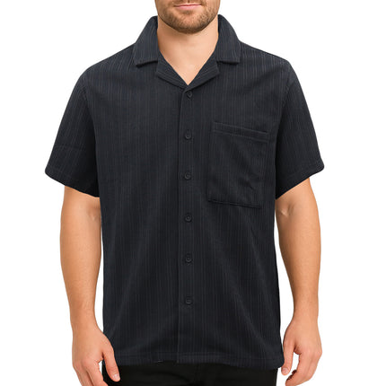 Men's Jacquard Short Sleeve Polo Shirt Casual Button-Down Tops - Dark Grey