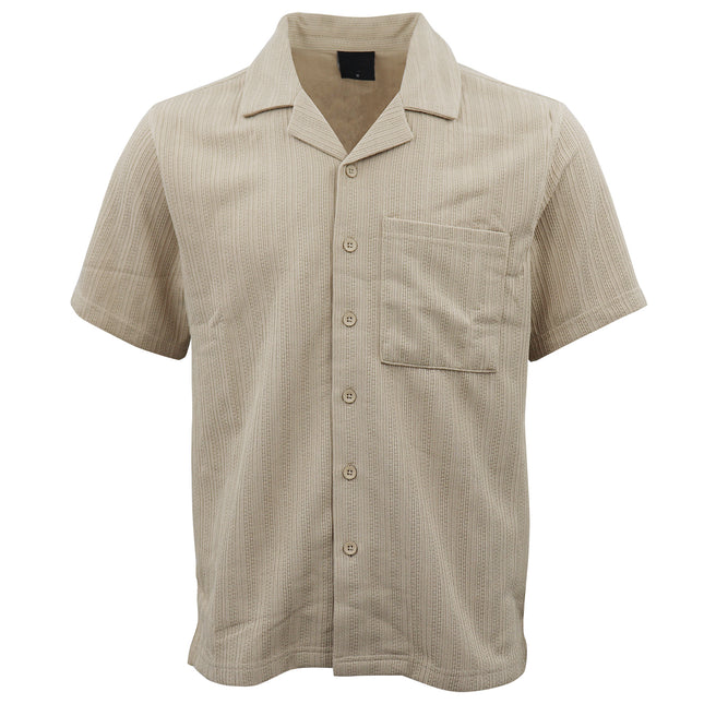 Men's Jacquard Short Sleeve Shirt Textured Casual Button-Down Tops - Khaki