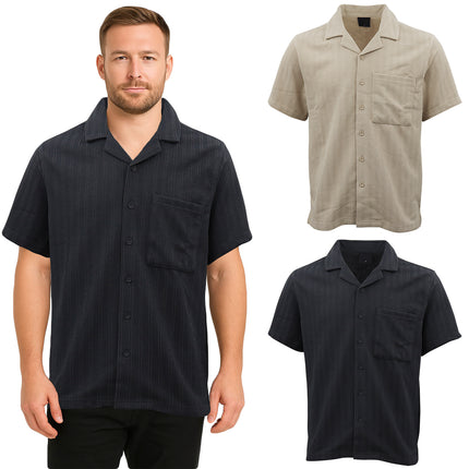 Men's Jacquard Short Sleeve Shirt Textured Casual Button-Down Polo