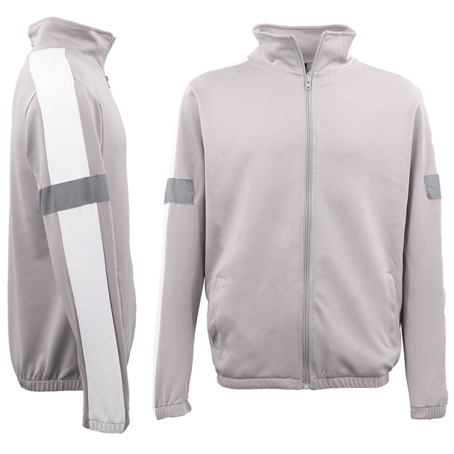 Men's Track Suit Jacket w Reflective Tape Windproof Sports Jumper Sweatshirts - Light Grey