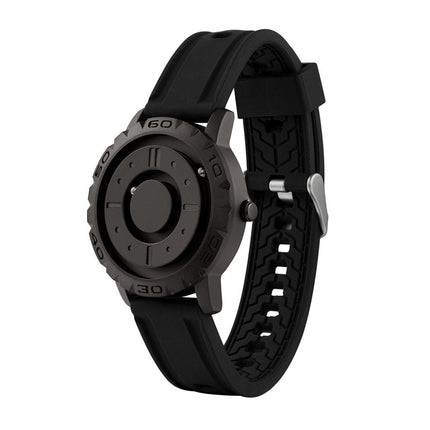 Men's Magnetic Quartz Cascual Sports Black Silver Wrist Watch Rubber Band Gift - Zmart Australia