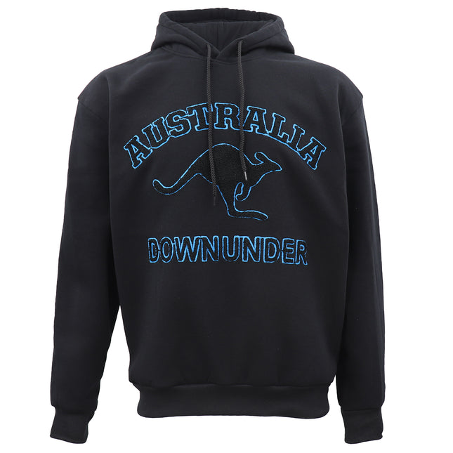 Black Oversized Australia Hoodie - Blue Kangaroo Chenille Fleece