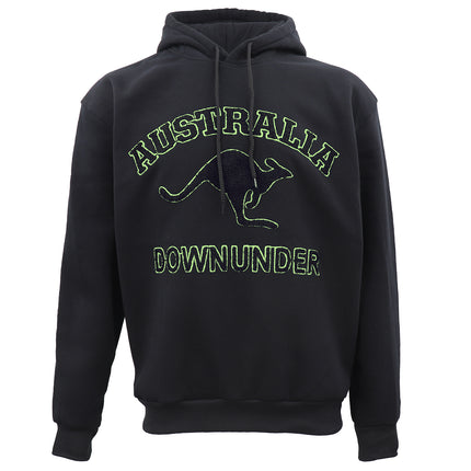 Oversized Black Hoodie - Green Australia Kangaroo Chenille Sweatshirt