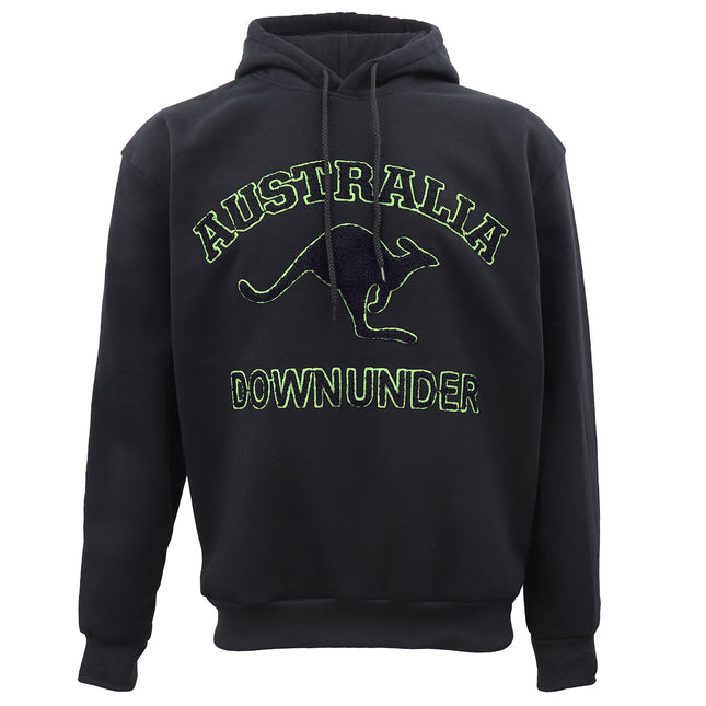 Oversized Black Hoodie - Green Australia Kangaroo Chenille Sweatshirt