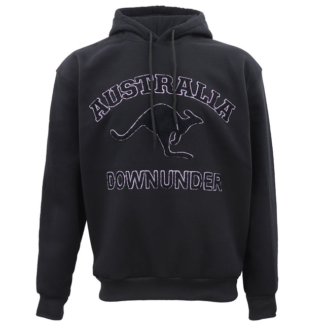 Mens Oversized Black Hoodie with Purple Embroidery - Australia Kangaroo