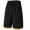 Men's Plain Basic Basketball Sports Shorts Gym Jogging Board Sweat Casual Pants - Black w Yellow