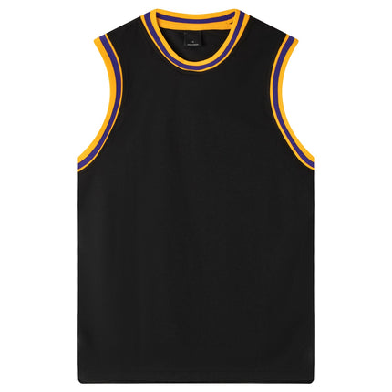 Mens Plain Basketball Jersey Gym Sports Basic Blank Sleeveless T Shirt Vest Tops - Black w Yellow