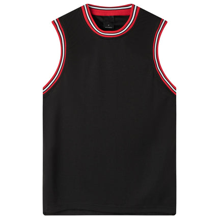 Mens Plain Basketball Jersey Gym Sports Basic Blank Sleeveless T Shirt Vest Tops - Black w Red