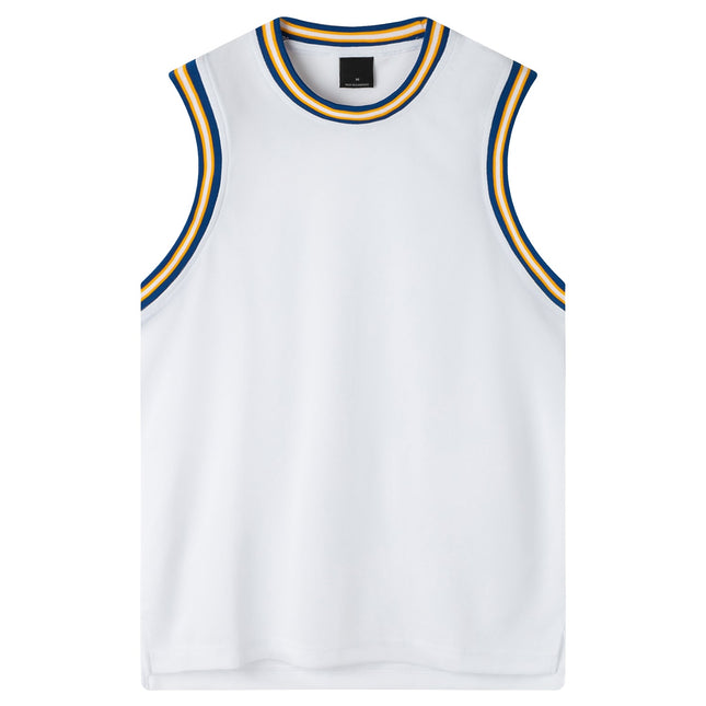 Mens Plain Basketball Jersey Gym Sports Basic Blank Sleeveless T Shirt Vest Tops - White w Blue