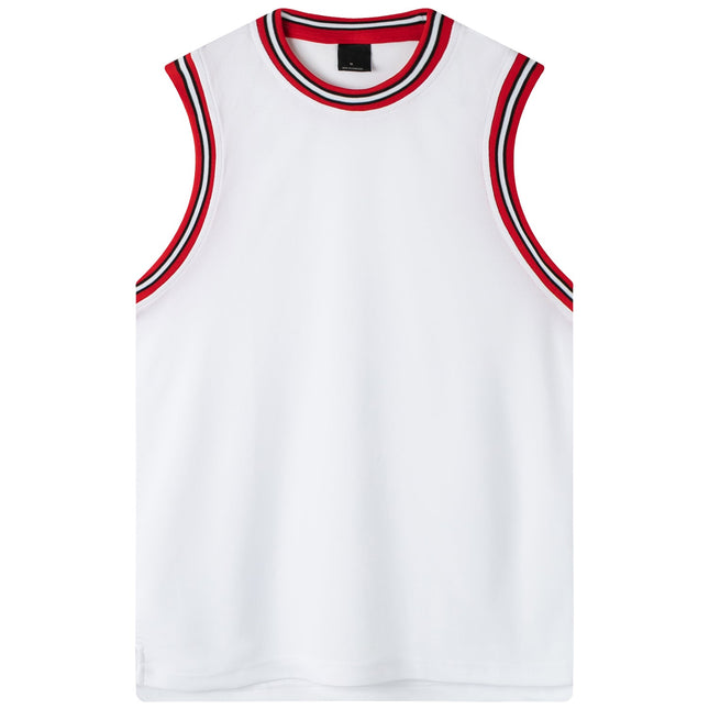 Mens Plain Basketball Jersey Gym Sports Basic Blank Sleeveless T Shirt Vest Tops - White w Red