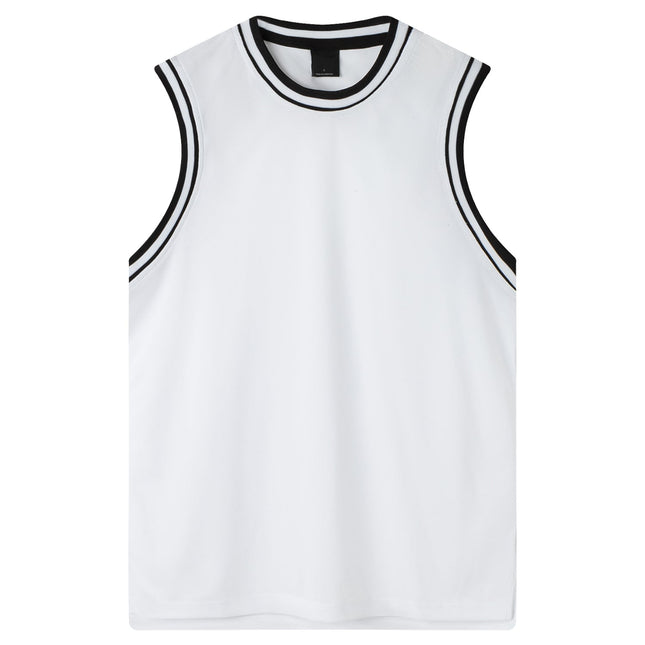 Mens Plain Basketball Jersey Gym Sports Basic Blank Sleeveless T Shirt Vest Tops - White w Black