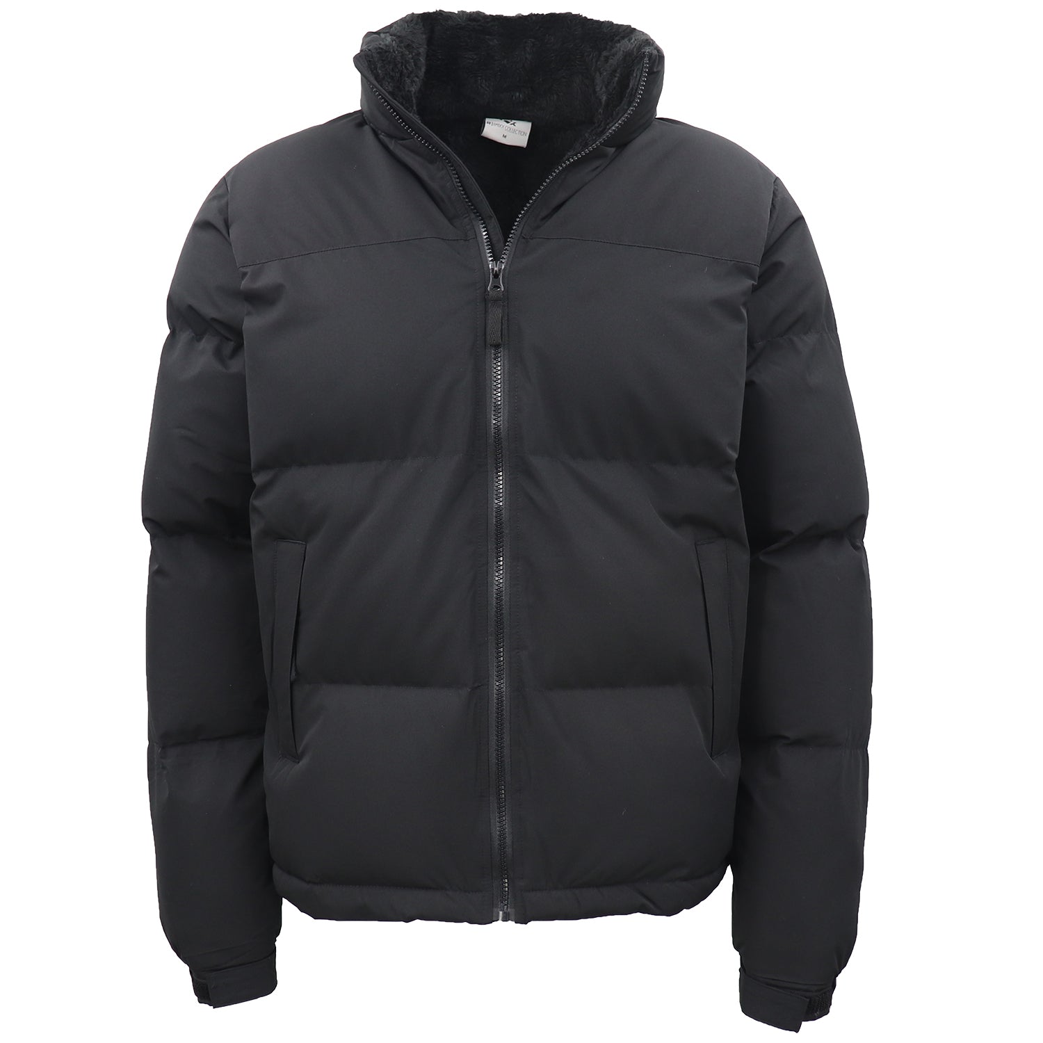 Black Thick Puffer Jacket for Men Fur Lined Heavy Puffy Winter