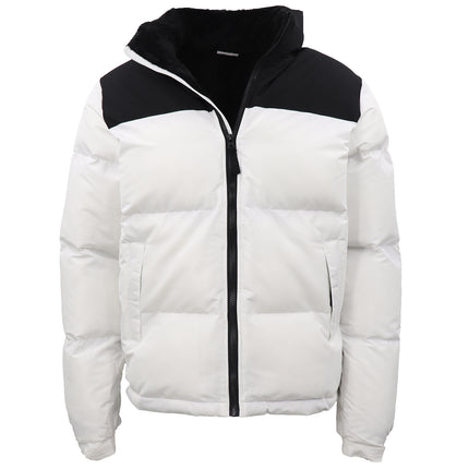 White Puffer Jacket for Men - Fur Lined Winter Puffy Coat w Zipper Pockets
