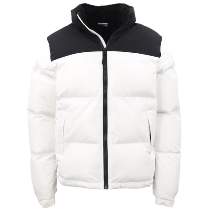 White Puffer Jacket for Men - Fur Lined Winter Puffy Coat w Zipper Pockets