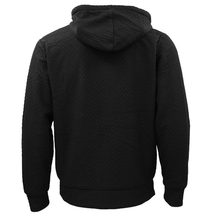 Men's Black Sherpa Jacket Jacquard Winter Zip-Up Fleece Hoodie Coat