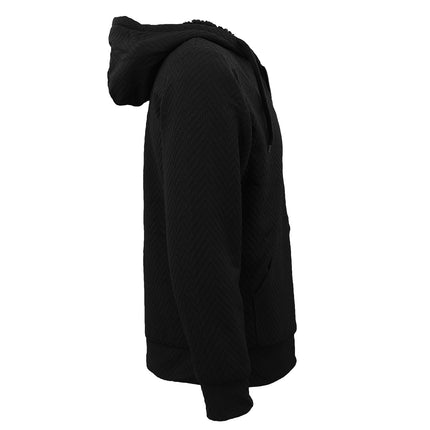 Men's Black Sherpa Jacket Jacquard Winter Zip-Up Fleece Hoodie Coat