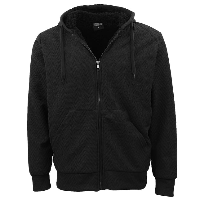 Men's Black Sherpa Jacket Jacquard Winter Zip-Up Fleece Hoodie Coat