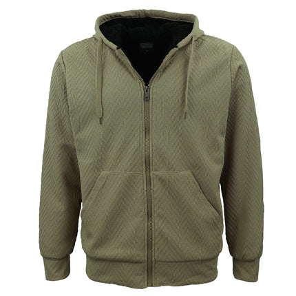 Dark Olive Sherpa Fleece Jacket with Hood - Winter Zip Coat for Men