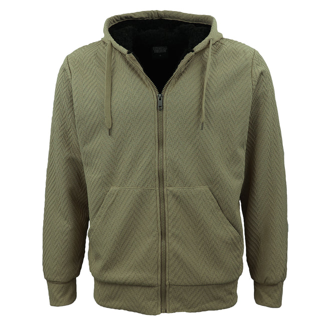 Dark Olive Sherpa Fleece Jacket with Hood - Winter Zip Coat for Men